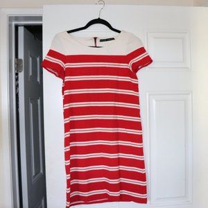 Zara Basic Cream and Red Work Dress
